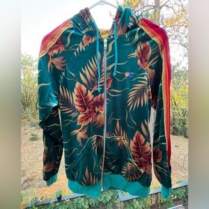 Rare Aviator Nation Kauai  Palm Velvet Velour Zip Hoodie Medium Teal